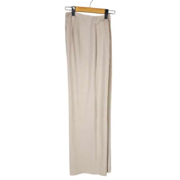 H Halston High Rise Wide Leg Dress Pant Tan Velvet Piping Bandless Waist Size 6 - Picture 2 of 16